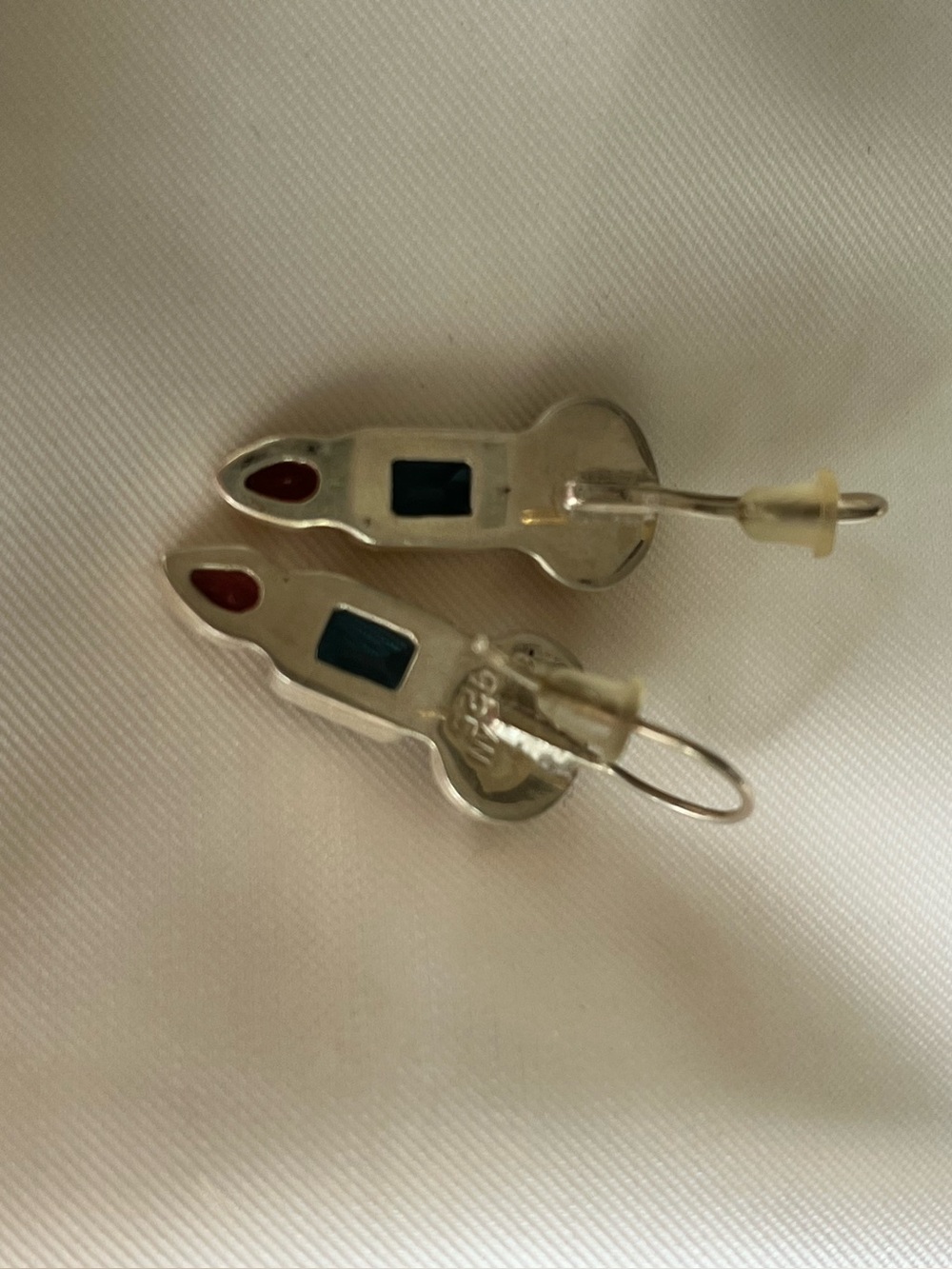 Vintage Art Deco Sterling Drop Earrings with Semi-Precious Stones - Picture 4 of 4